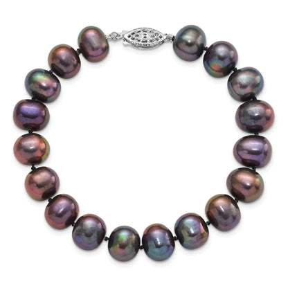 7.25 Inch Sterling Silver Rhod-Plated 9-10mm Black Fwc Pearl Bracelet