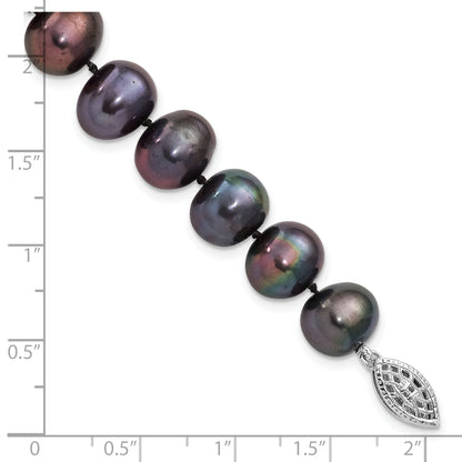 7.25 Inch Sterling Silver Rhod-Plated 9-10mm Black Fwc Pearl Bracelet