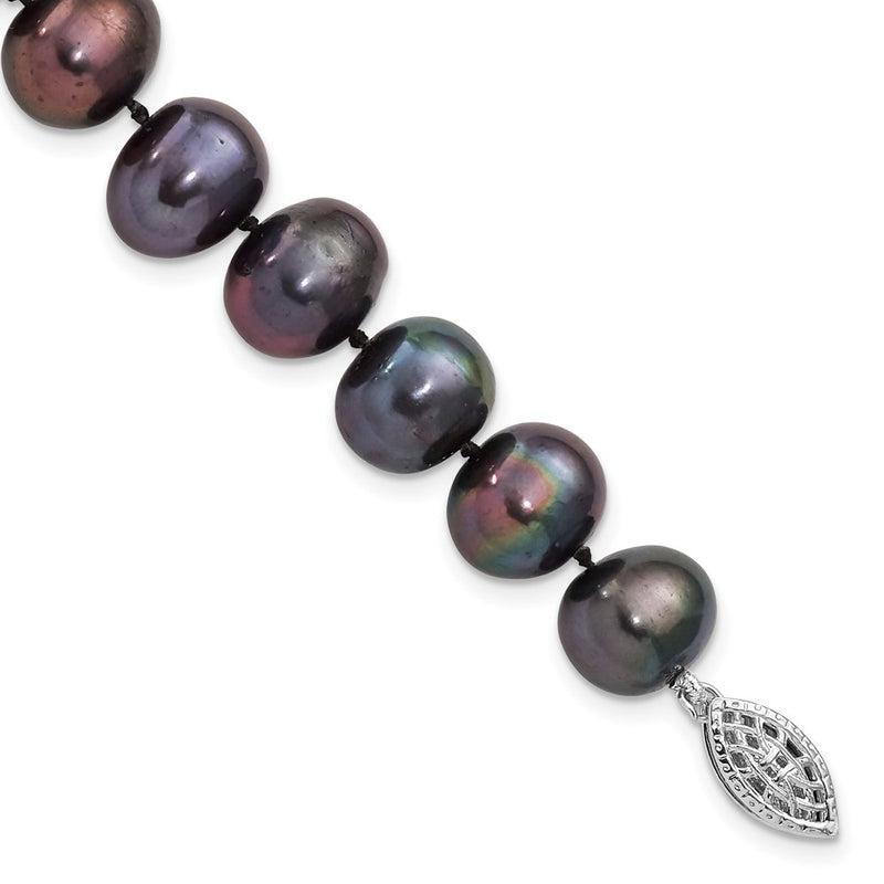 7.25 Inch Sterling Silver Rhod-Plated 9-10mm Black Fwc Pearl Bracelet