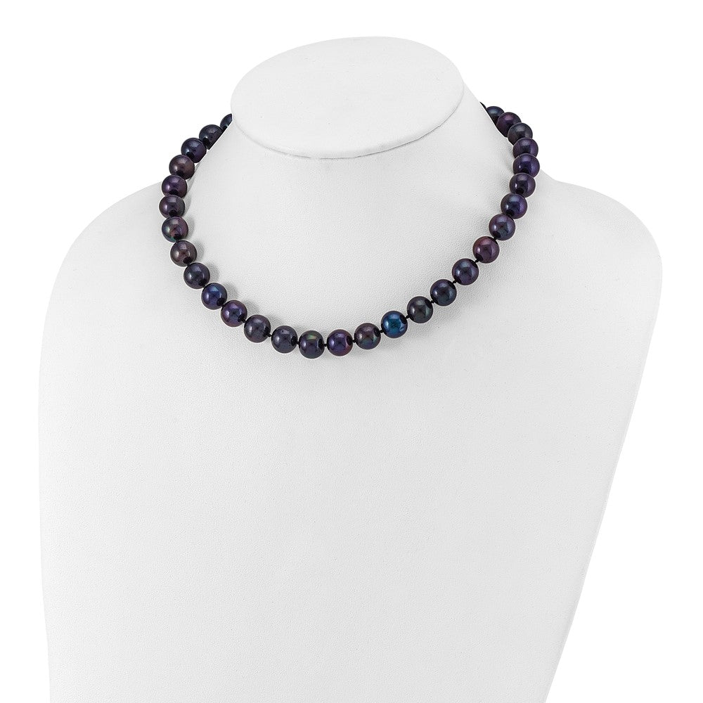 Sterling Silver Rhod-Plated 10-11mm Black Fwc Pearl Necklace