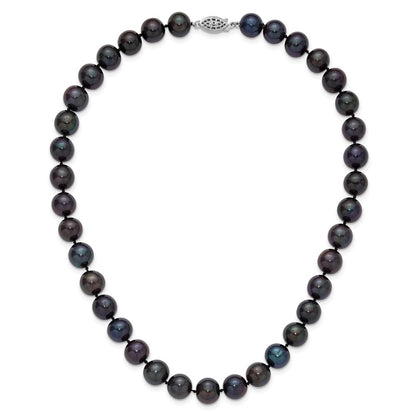 Sterling Silver Rhod-Plated 10-11mm Black Fwc Pearl Necklace