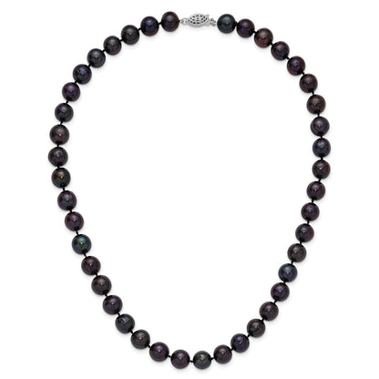 Sterling Silver Rhod-Plated 10-11mm Black Fwc Pearl Necklace