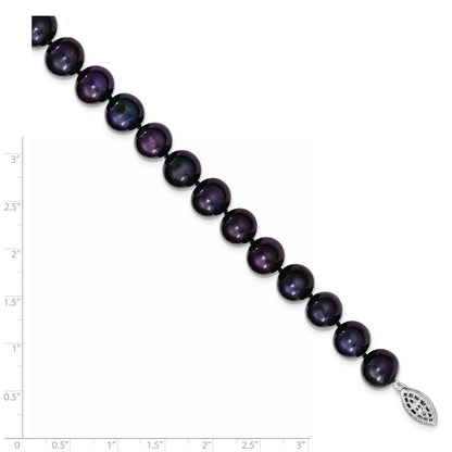 7.25 Inch Sterling Silver Rhod-Plated 10-11mm Black Fwc Pearl Bracelet