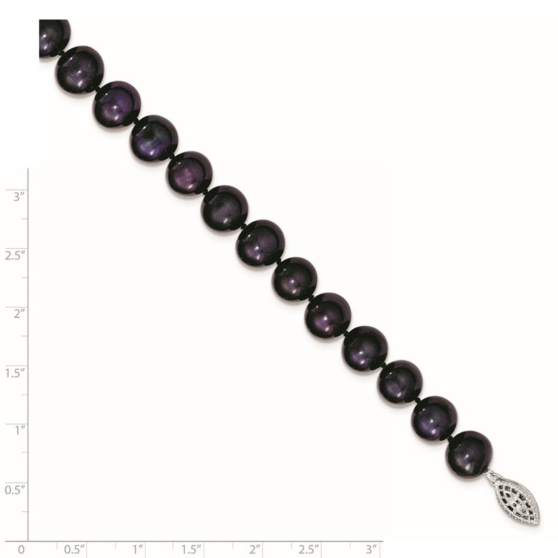 7.25 Inch Sterling Silver Rhod-Plated 10-11mm Black Fwc Pearl Bracelet