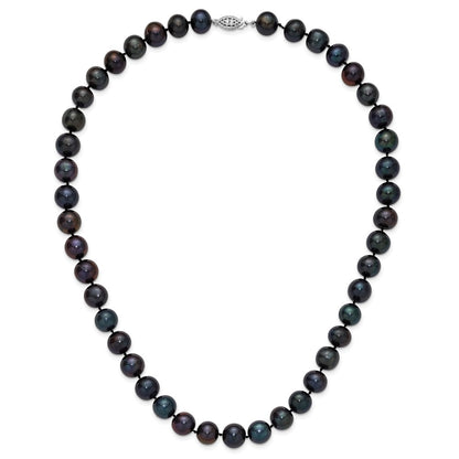 Sterling Silver Rhod-Plated 10-11mm Black Fwc Pearl Necklace