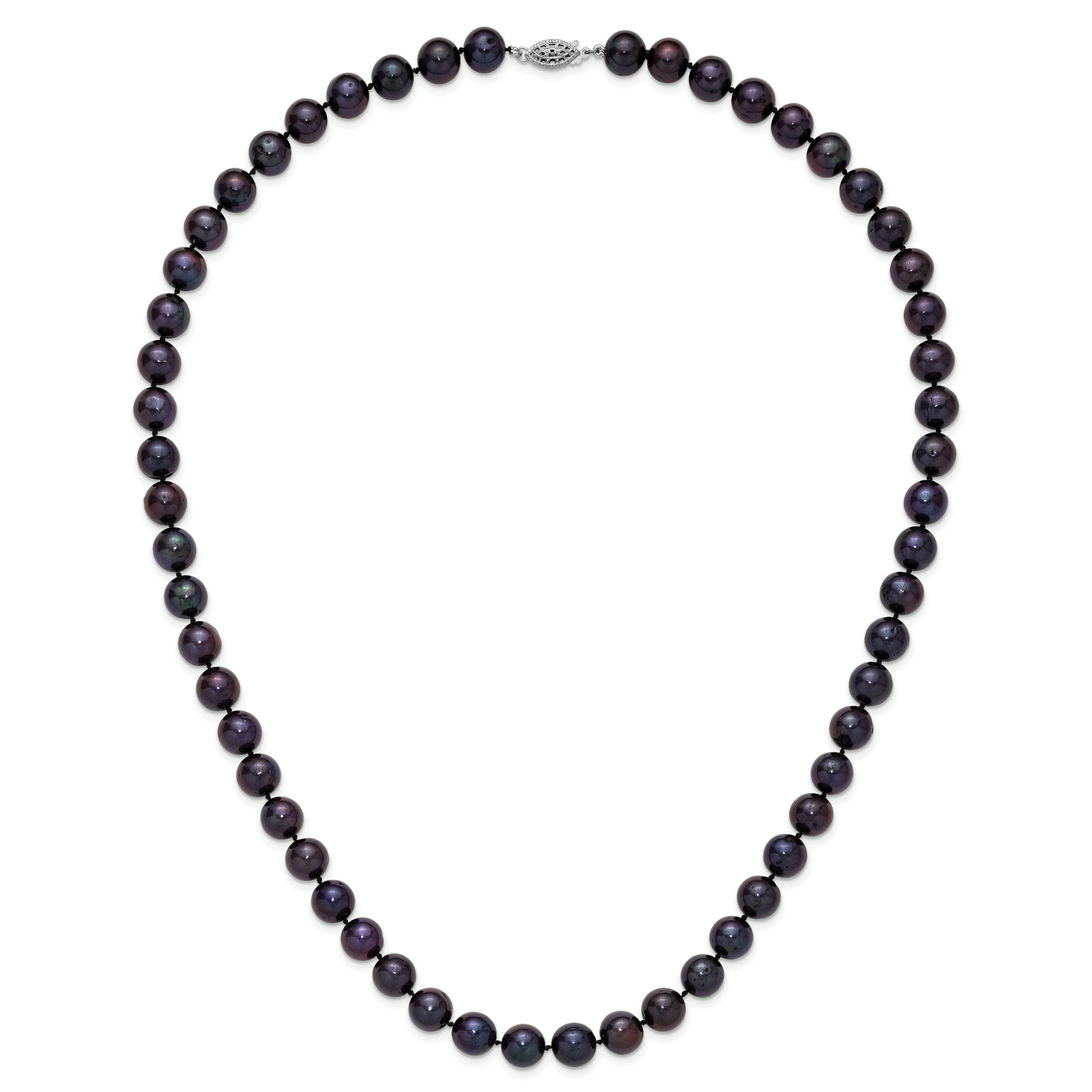 Sterling Silver Rhod-Plated 10-11mm Black Fwc Pearl Necklace