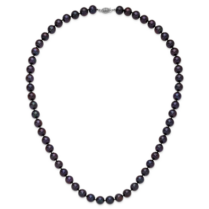 Sterling Silver Rhod-Plated 10-11mm Black Fwc Pearl Necklace