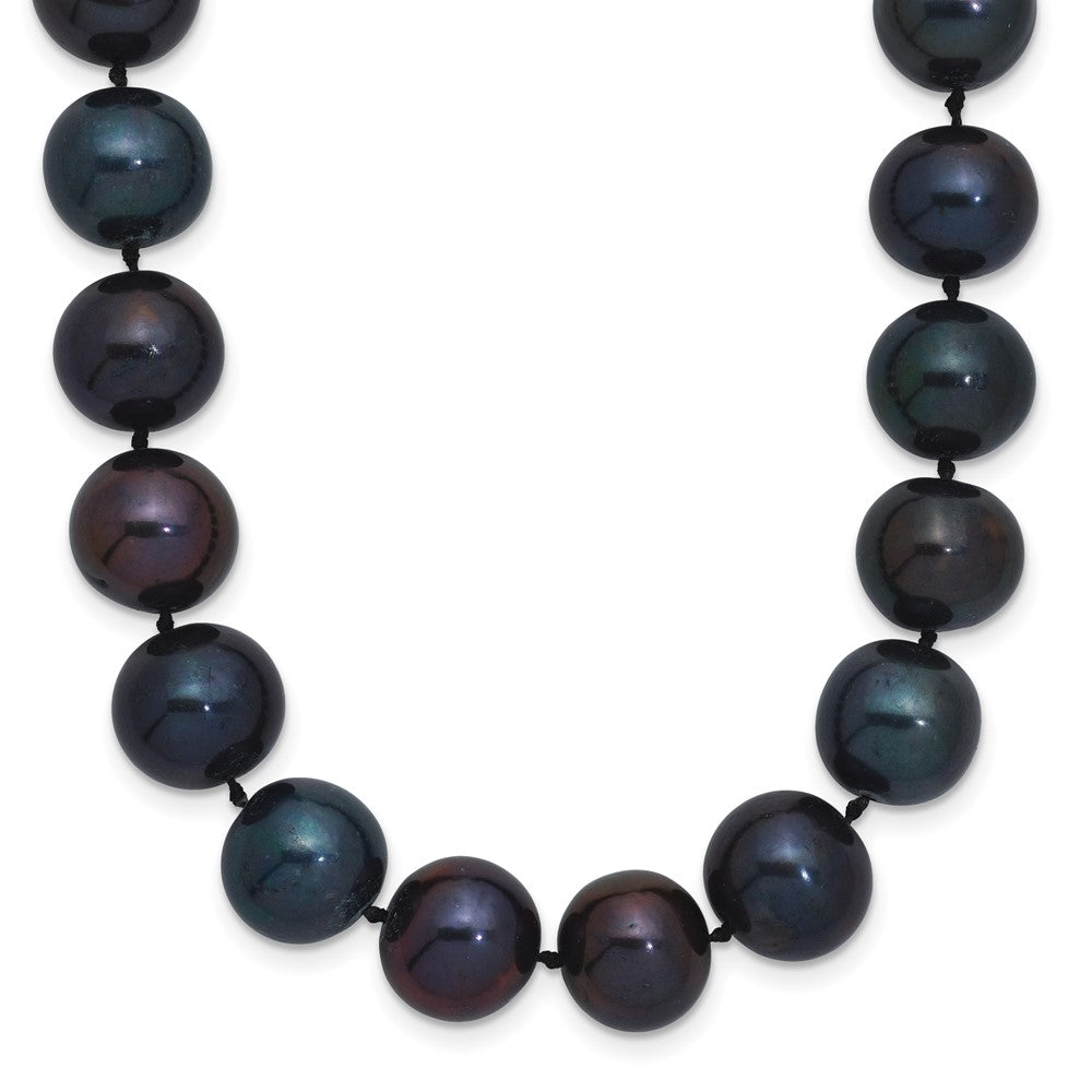 Sterling Silver Rhod-Plated 10-11mm Black Fwc Pearl Necklace
