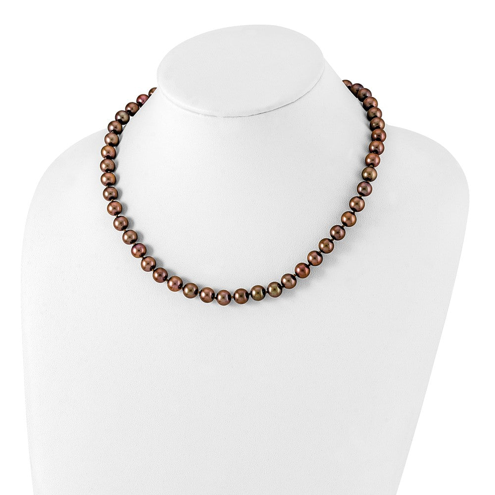 Sterling Silver Rhodium 8-9mm Brown Fwc Pearl Necklace