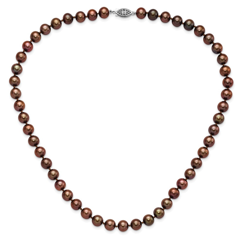 Sterling Silver Rhodium 8-9mm Brown Fwc Pearl Necklace