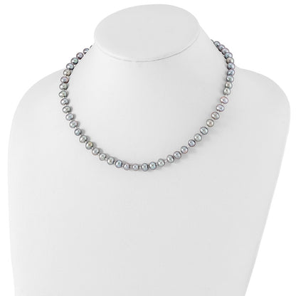 Sterling Silver Rhodium 6-7mm Grey Fwc Pearl Necklace