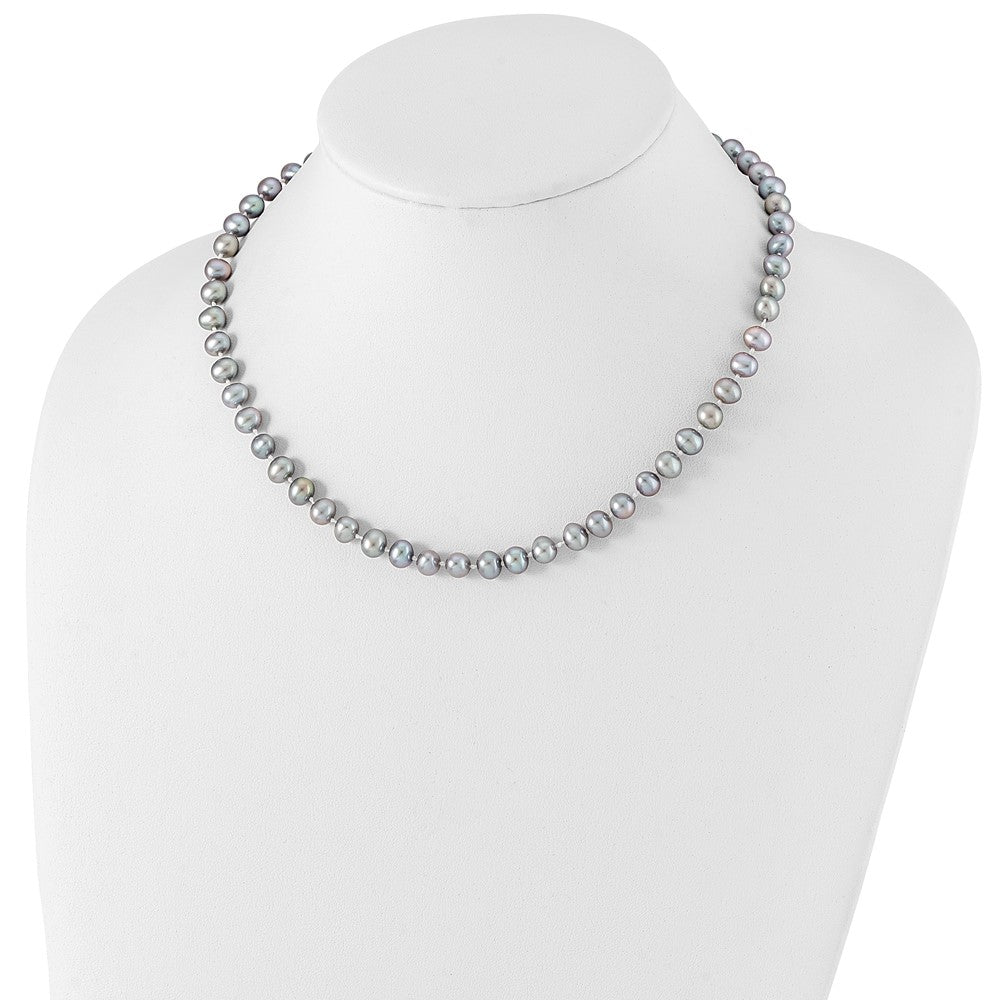 Sterling Silver Rhodium 6-7mm Grey Fwc Pearl Necklace