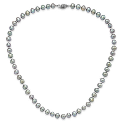 Sterling Silver Rhodium 6-7mm Grey Fwc Pearl Necklace