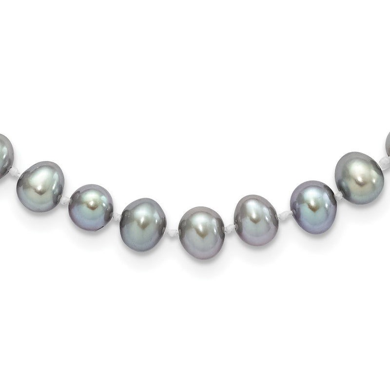 Sterling Silver Rhodium 6-7mm Grey Fwc Pearl Necklace