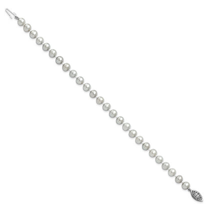 7.25 Inch Sterling Silver Rhodium 6-7mm Grey Fwc Pearl Bracelet