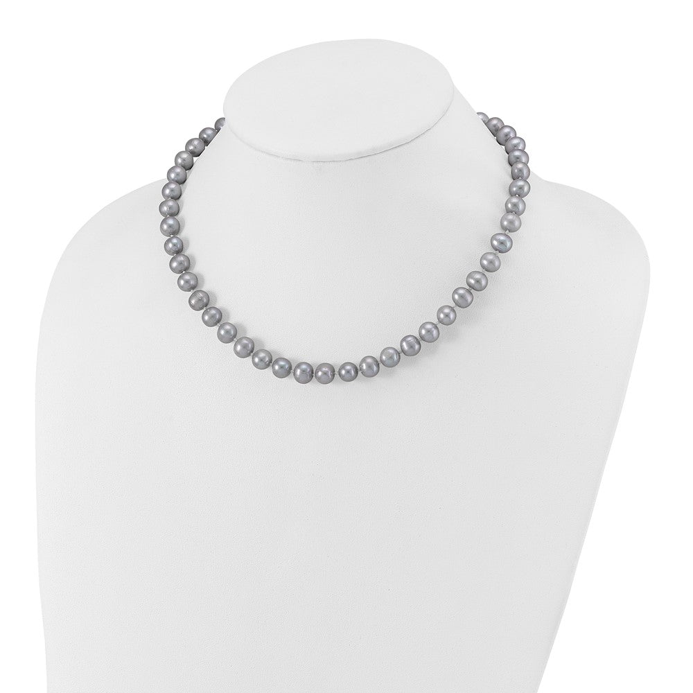 Sterling Silver Rhodium 7-8mm Grey Fwc Pearl Necklace