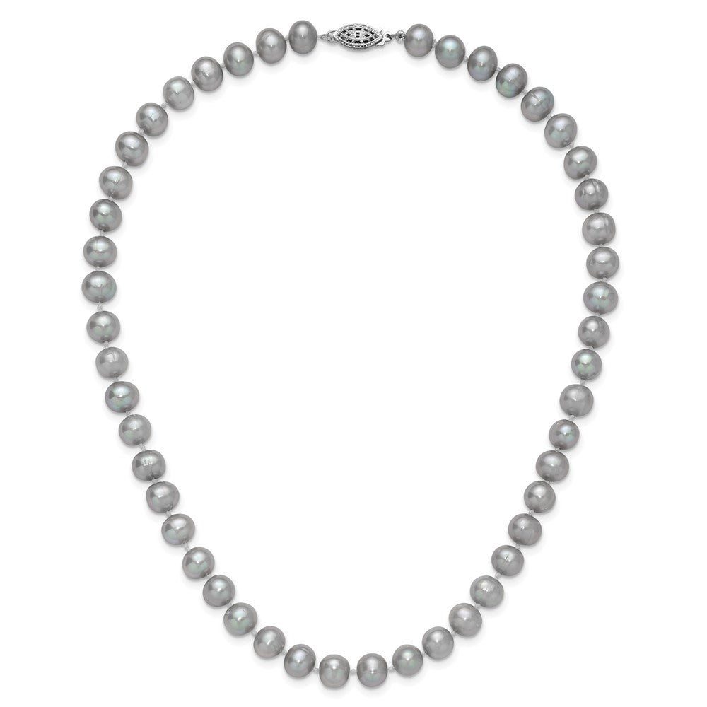 Sterling Silver Rhodium 7-8mm Grey Fwc Pearl Necklace