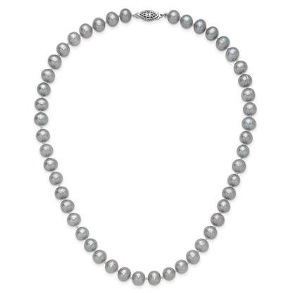 Sterling Silver Rhodium 7-8mm Grey Fwc Pearl Necklace