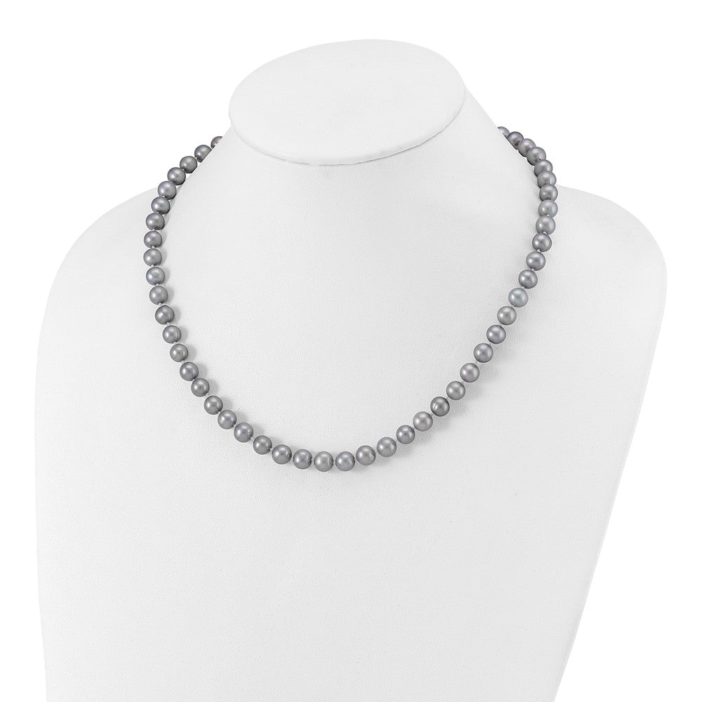 Sterling Silver Rhodium 7-8mm Grey Fwc Pearl Necklace