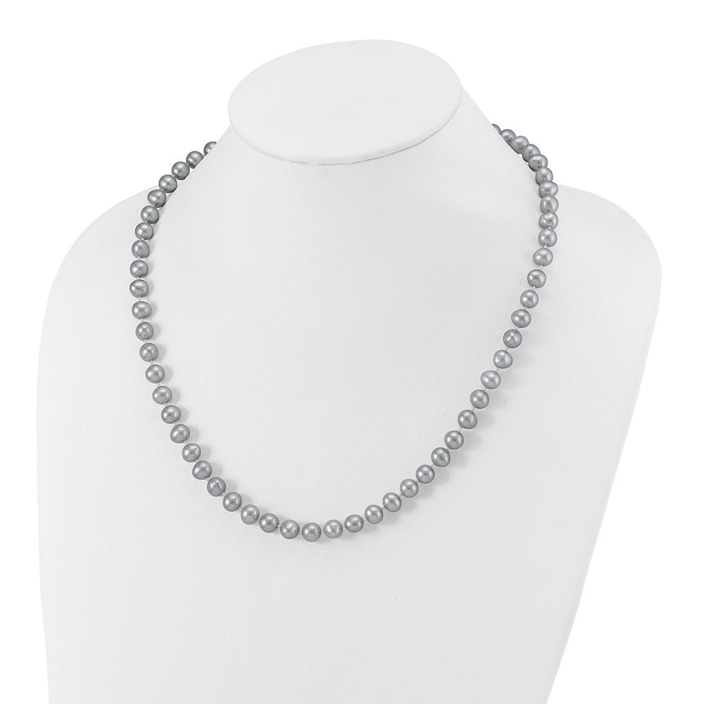 Sterling Silver Rhodium 7-8mm Grey Fwc Pearl Necklace