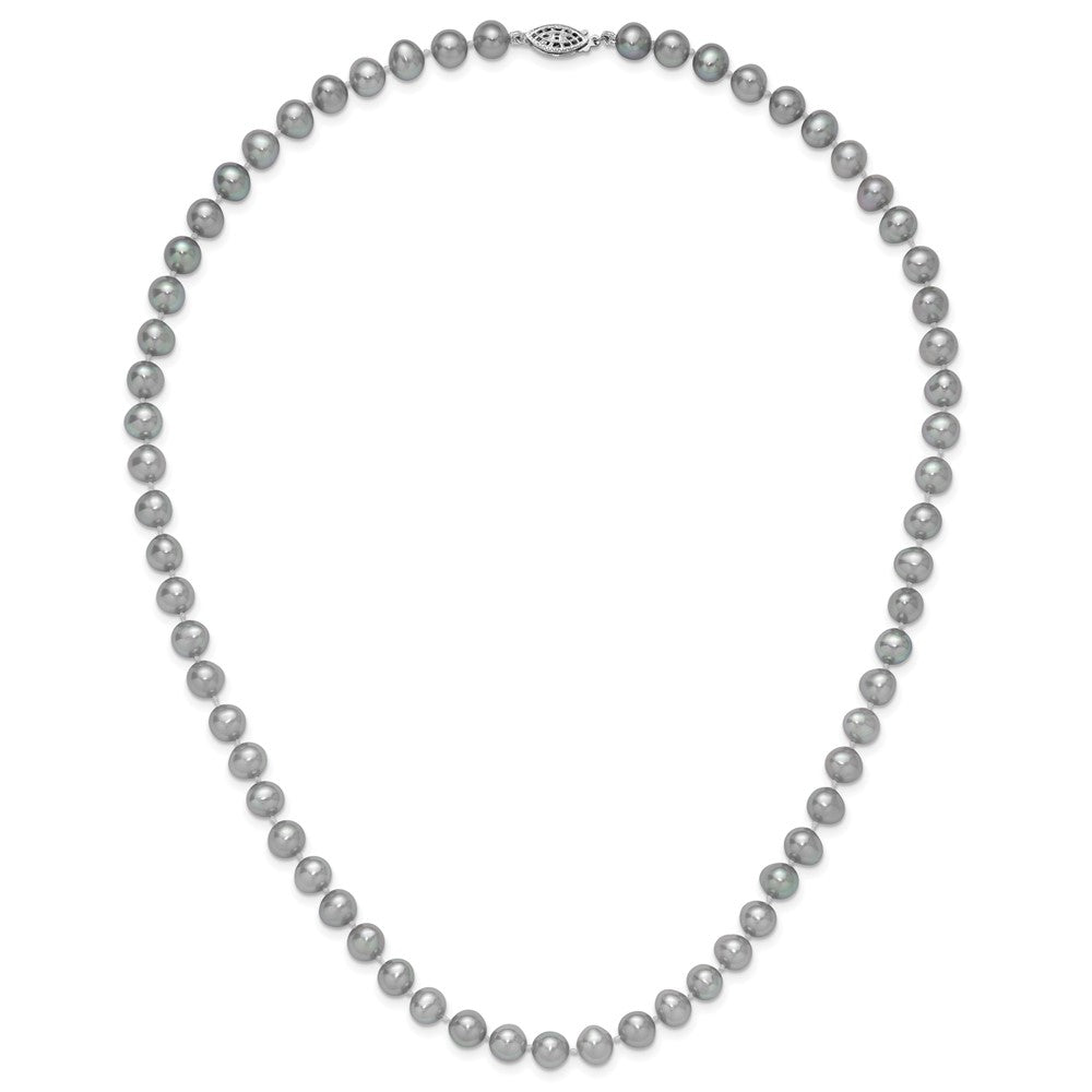 Sterling Silver Rhodium 7-8mm Grey Fwc Pearl Necklace