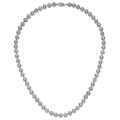 Sterling Silver Rhodium 7-8mm Grey Fwc Pearl Necklace