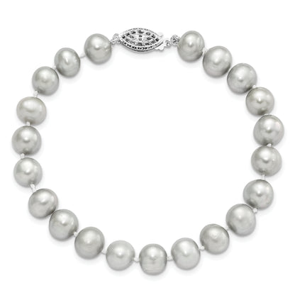 7.25 Inch Sterling Silver Rhodium 7-8mm Grey Fwc Pearl Bracelet