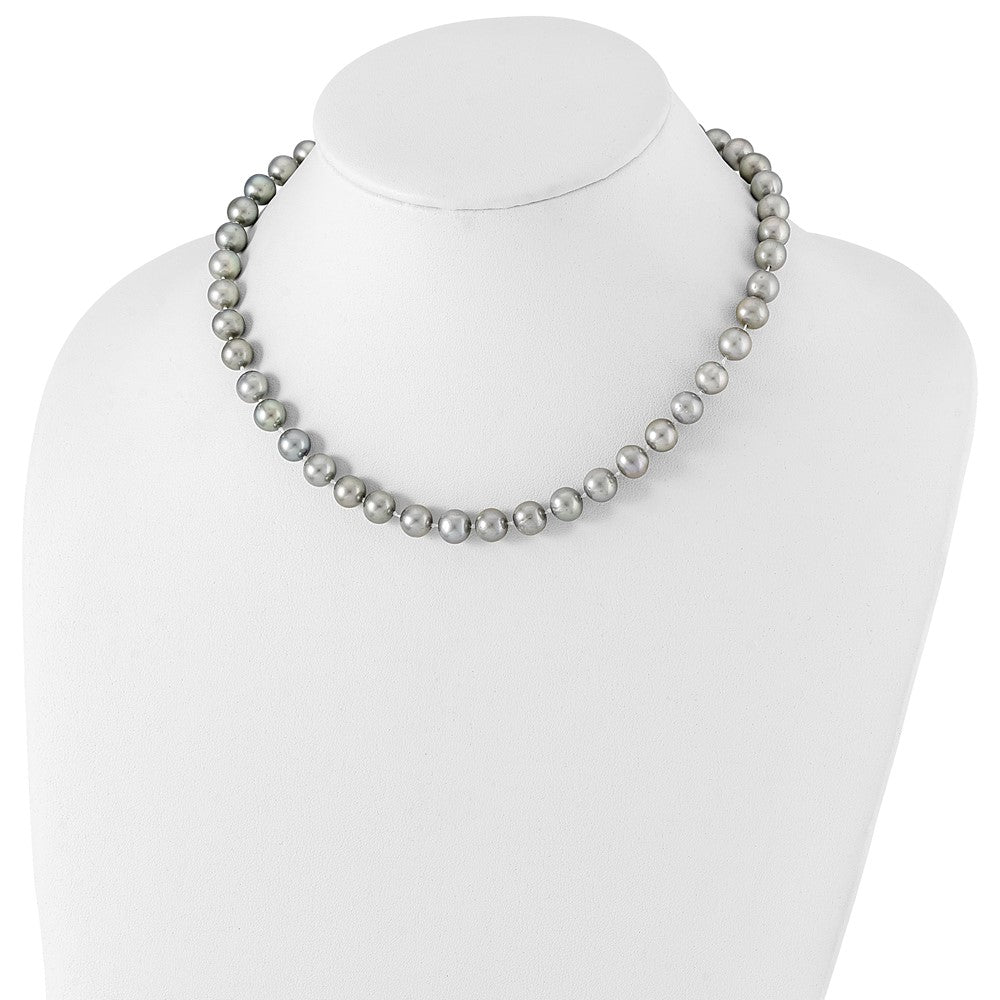 Sterling Silver Rhodium 8-9mm Grey Fwc Pearl Necklace