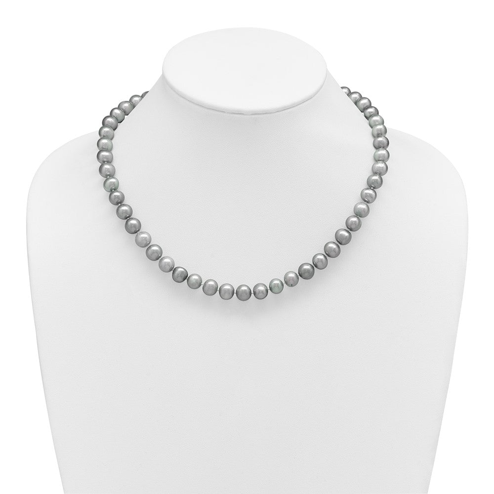 Sterling Silver Rhodium 8-9mm Grey Fwc Pearl Necklace