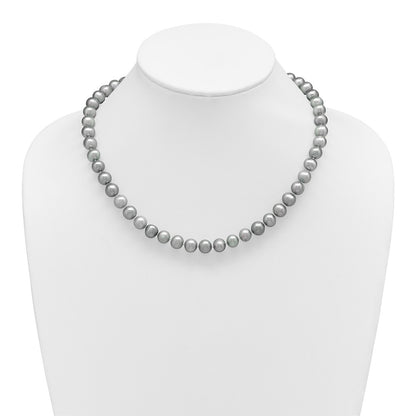 Sterling Silver Rhodium 8-9mm Grey Fwc Pearl Necklace