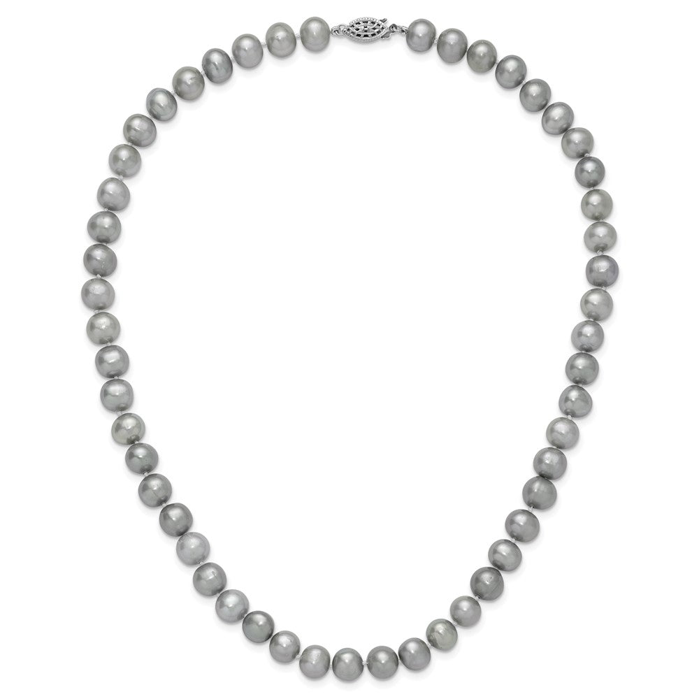 Sterling Silver Rhodium 8-9mm Grey Fwc Pearl Necklace