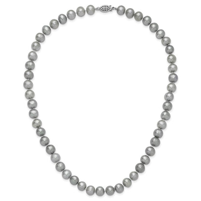 Sterling Silver Rhodium 8-9mm Grey Fwc Pearl Necklace