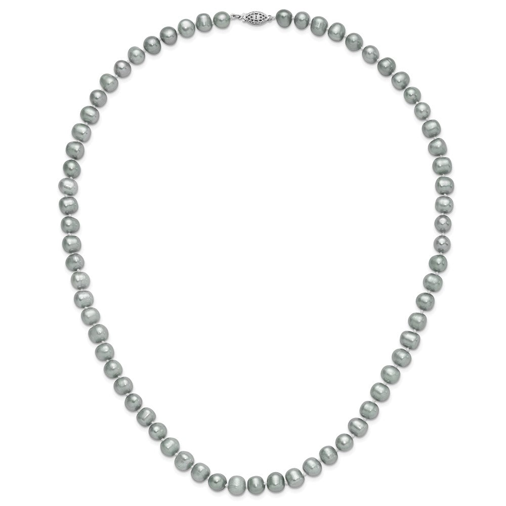 Sterling Silver Rhodium 8-9mm Grey Fwc Pearl Necklace