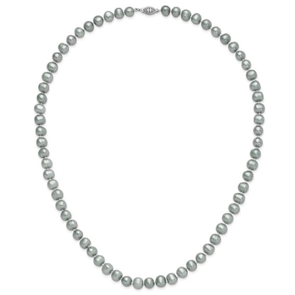 Sterling Silver Rhodium 8-9mm Grey Fwc Pearl Necklace