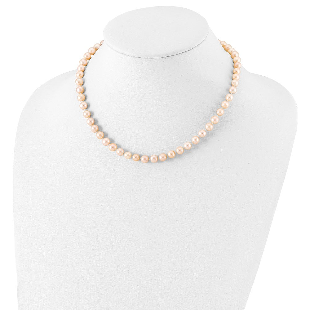 Sterling Silver Rhod-Plated 6-7mm Pink Fwc Pearl Necklace