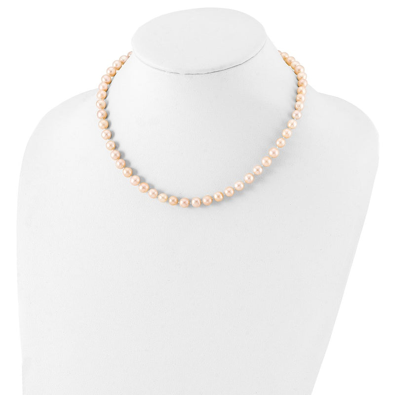 Sterling Silver Rhod-Plated 6-7mm Pink Fwc Pearl Necklace