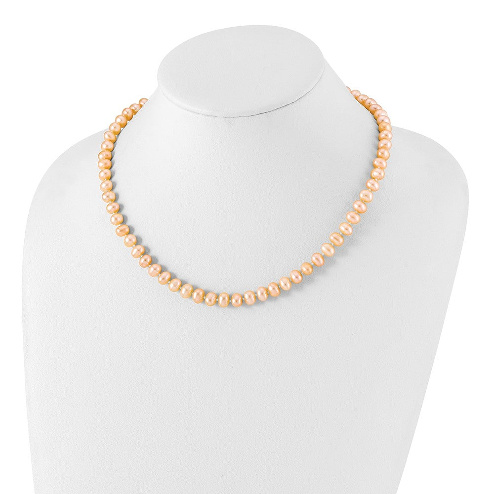 Sterling Silver Rhod-Plated 6-7mm Pink Fwc Pearl Necklace
