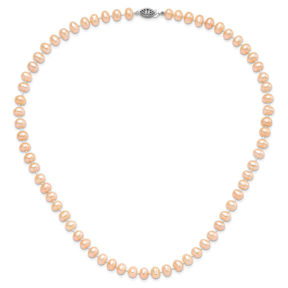 Sterling Silver Rhod-Plated 6-7mm Pink Fwc Pearl Necklace