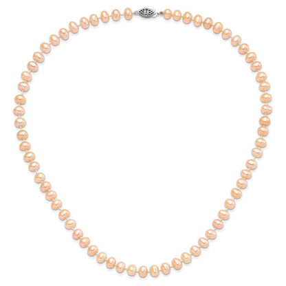 Sterling Silver Rhod-Plated 6-7mm Pink Fwc Pearl Necklace
