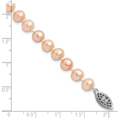 7.25 Inch Sterling Silver Rhod-Plated 6-7mm Pink Fwc Pearl Bracelet