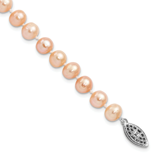7.25 Inch Sterling Silver Rhod-Plated 6-7mm Pink Fwc Pearl Bracelet