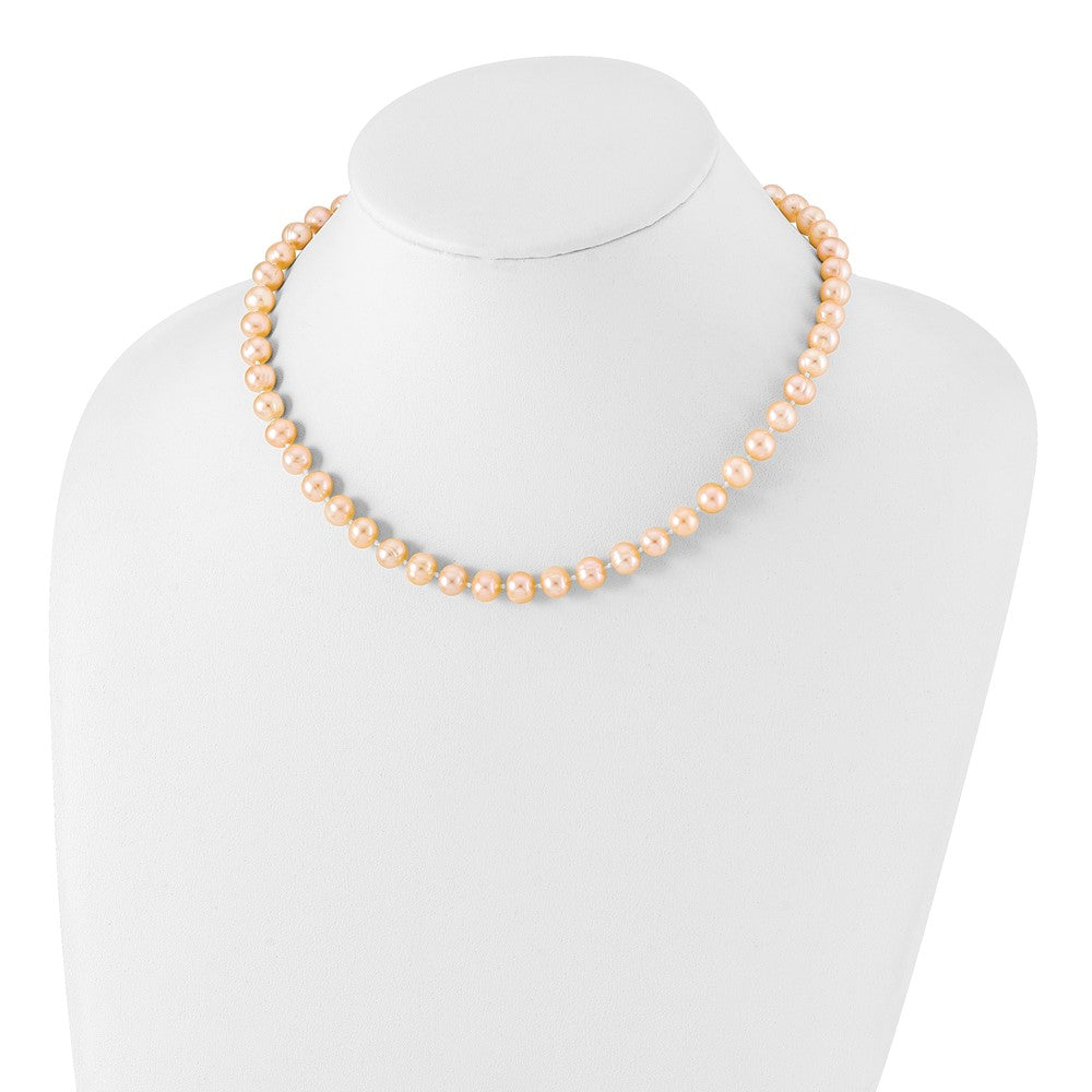 Sterling Silver Rhod-Plated 7-8mm Pink Fwc Pearl Necklace
