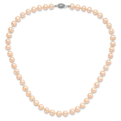 Sterling Silver Rhod-Plated 7-8mm Pink Fwc Pearl Necklace