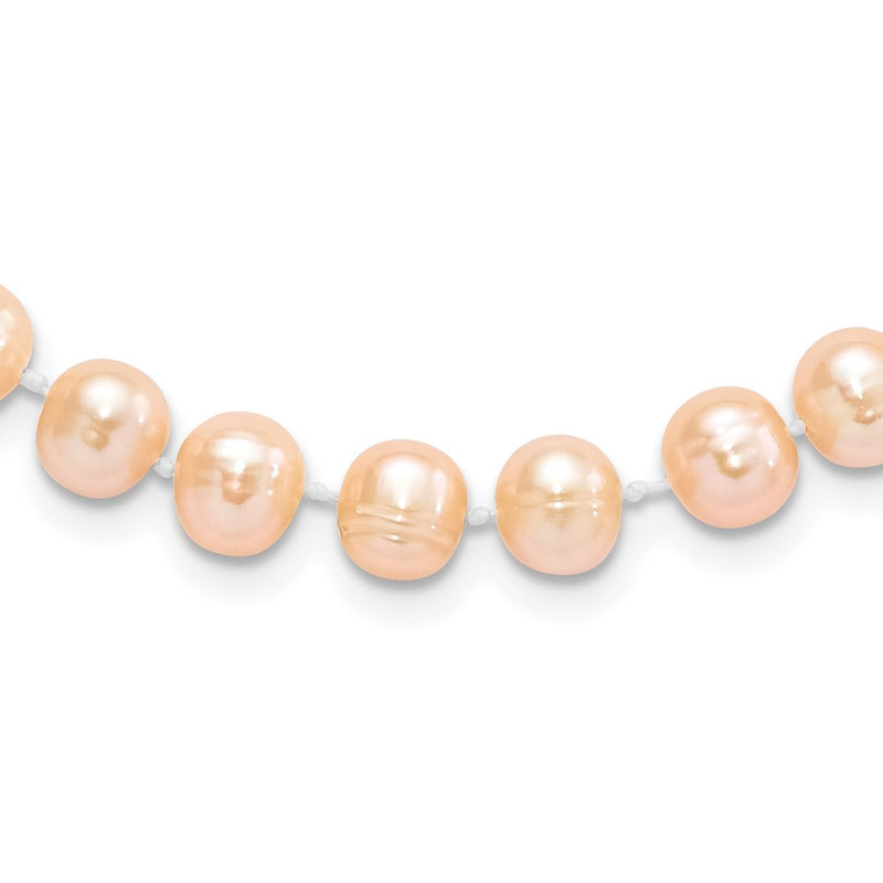 Sterling Silver Rhod-Plated 7-8mm Pink Fwc Pearl Necklace