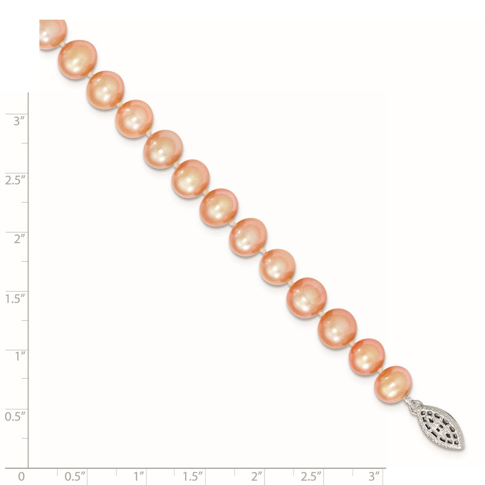 Sterling Silver 8-9mm Pink Egg Shape Fw Cultured Pearl Necklace