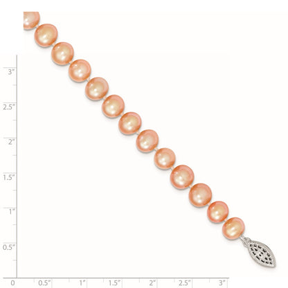 Sterling Silver 8-9mm Pink Egg Shape Fw Cultured Pearl Necklace
