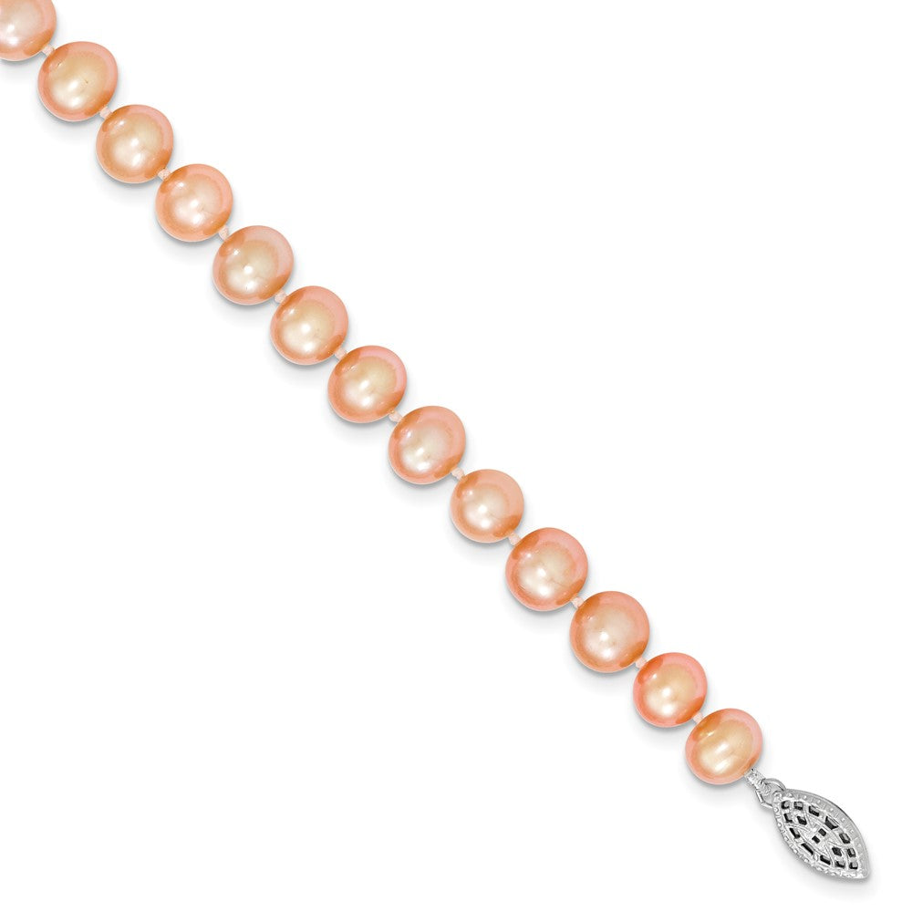 Sterling Silver 8-9mm Pink Egg Shape Fw Cultured Pearl Necklace