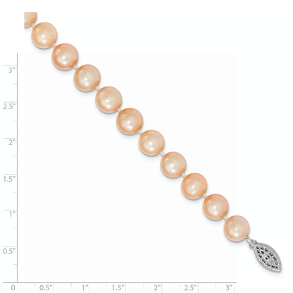 Sterling Silver 9-10mm Pink Egg Shape Fw Cultured Pearl Bracelet