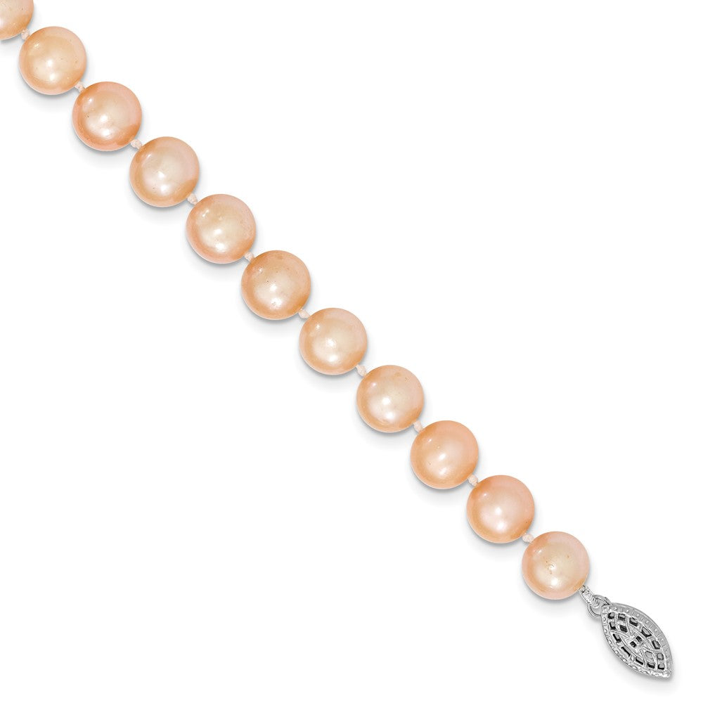Sterling Silver 9-10mm Pink Egg Shape Fw Cultured Pearl Necklace