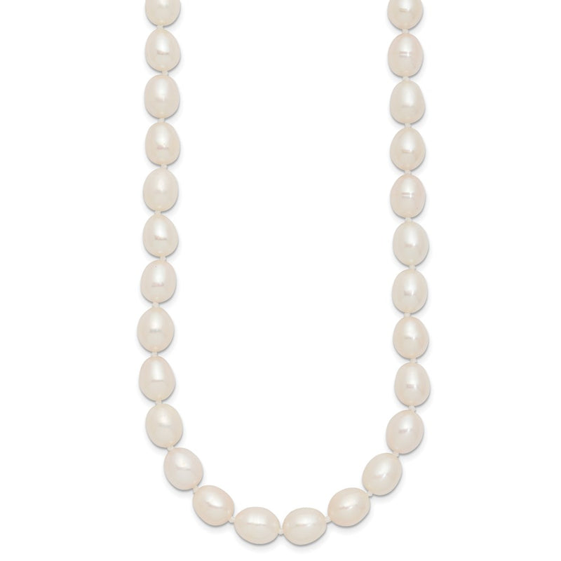 Sterling Silver Rhodium 7-8mm White Fw Cultured Rice Pearl Necklace